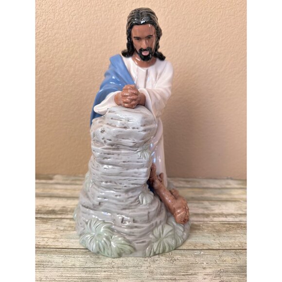 Black Jesus Praying in Garden of Gethsemane Heavy Ceramic Religious Decor 12" - Picture 2 of 10